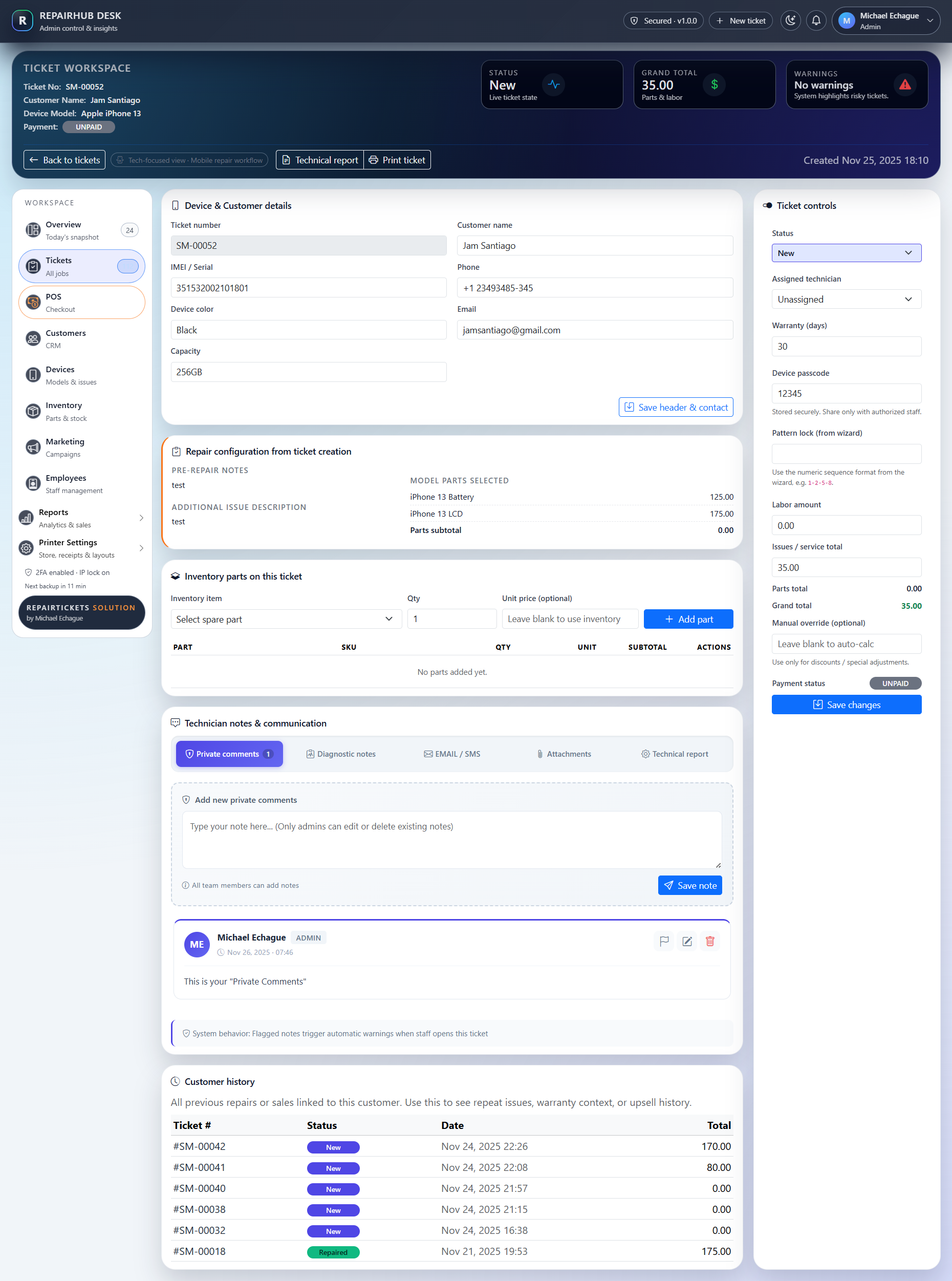 RepairHub dashboard screenshot