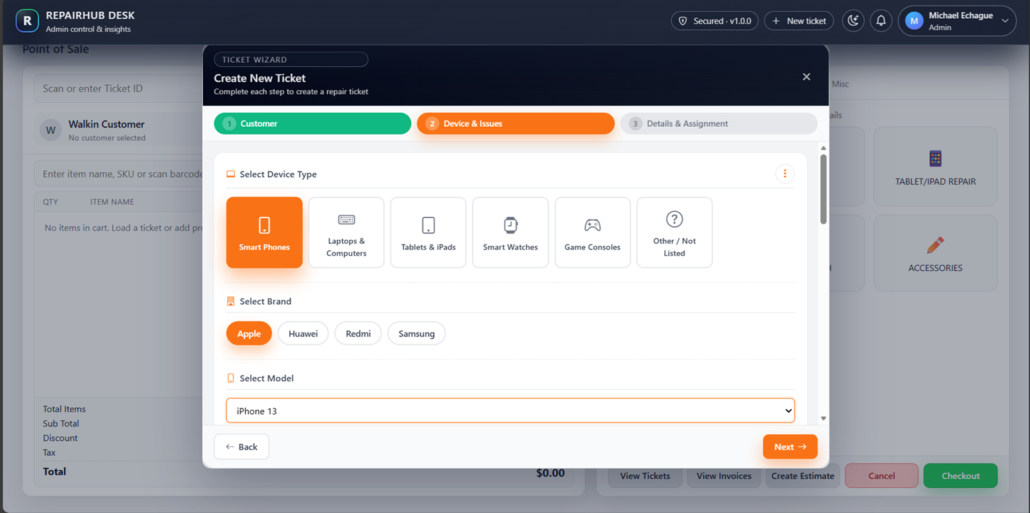 Ticket management screenshot